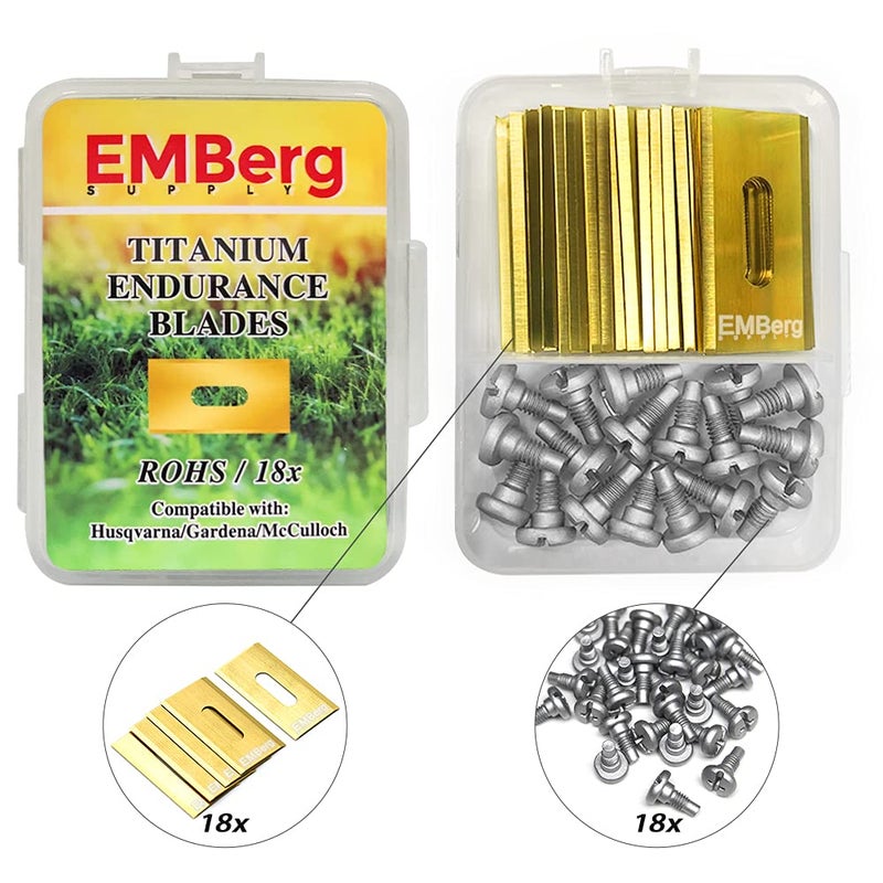 EMBergSupply EMBerg Endurance Blades (18 Pack) for Husqvarna Automower Gardena McCulloch Robotic Lawnmower Mowing Lawn Mower Robo Robot Accessories Replacement Blade for 315 430 435 450 Others. (Titanium Coated) - Image 1